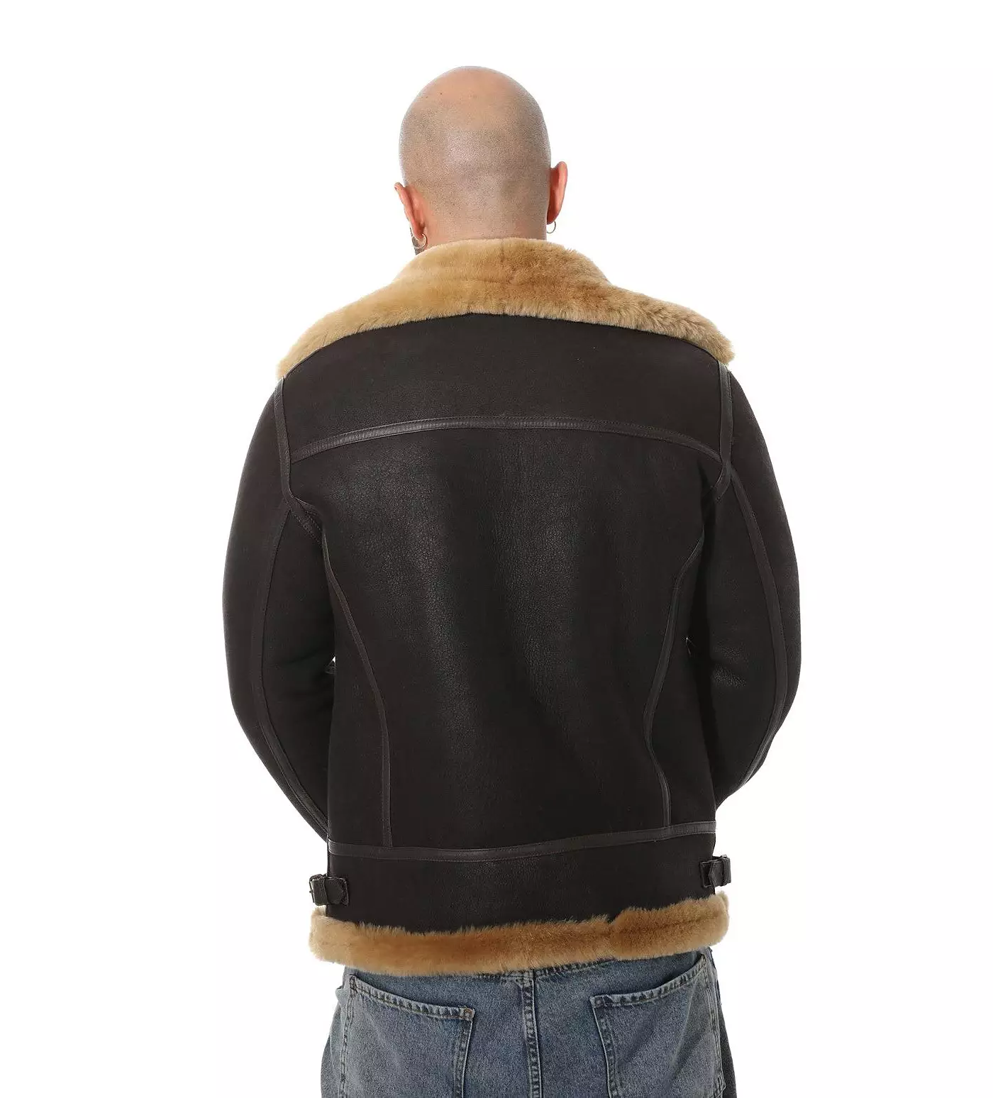 Мужская куртка Furniq UK Shearling Biker, выбеленная коричневая с рыжей шерстью