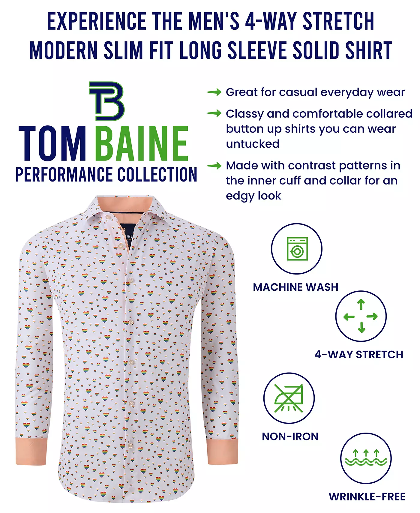 Мужская рубашка Tom Baine Slim Fit Pride Performance Novelty на пуговицах