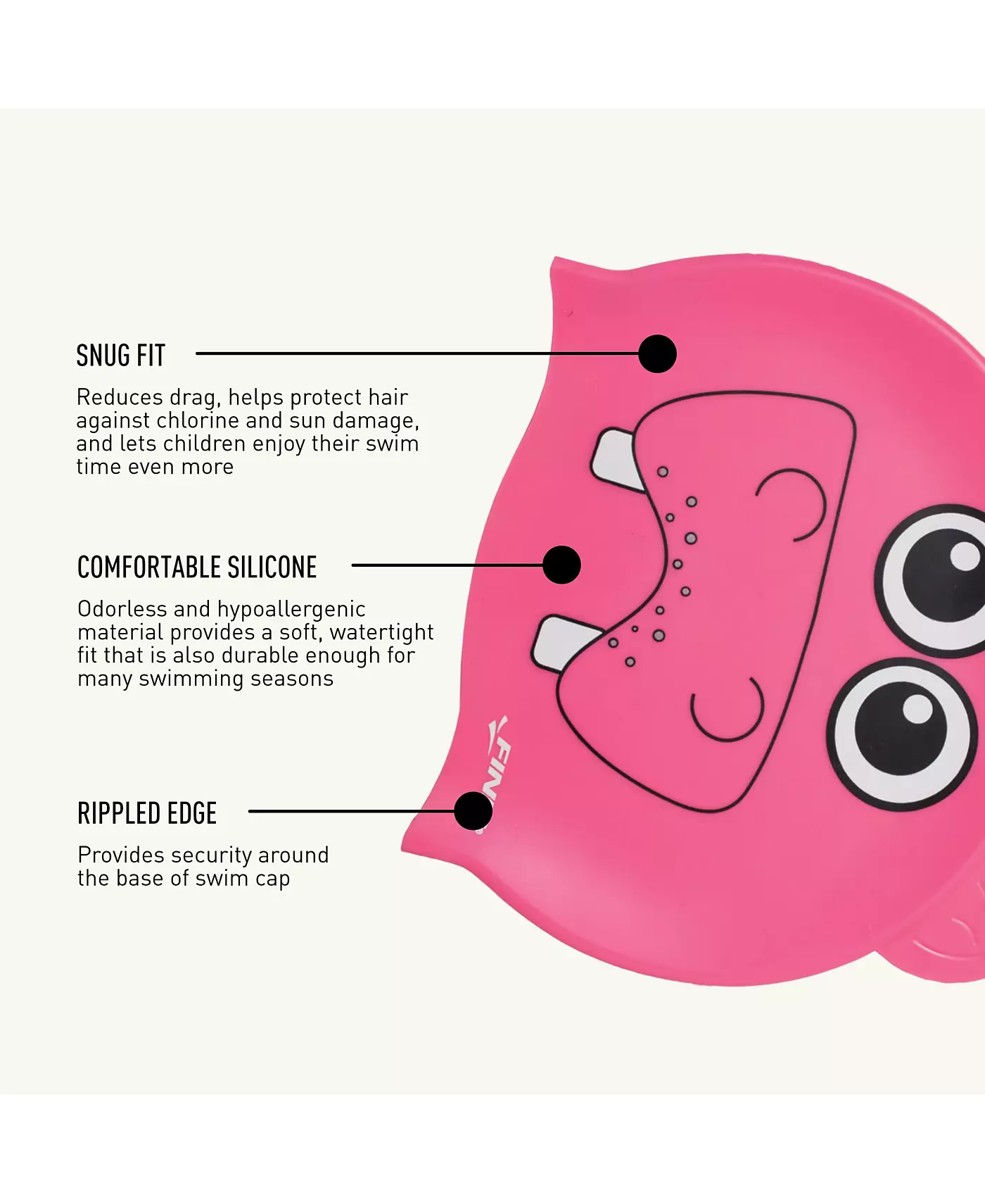 FINIS Girls Animal Heads - забавная шапочка для плавания от 3 лет и старше - 100% силиконовая шапочка для плавания с рифленым краем для удобной, водонепроницаемой посадки Аксессуары для бассейна