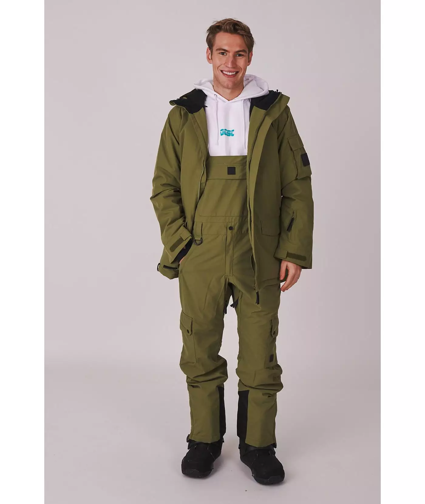 Мужские брюки-комбинезон для катания на лыжах и сноуборде OOSC Yeh Man — хаки