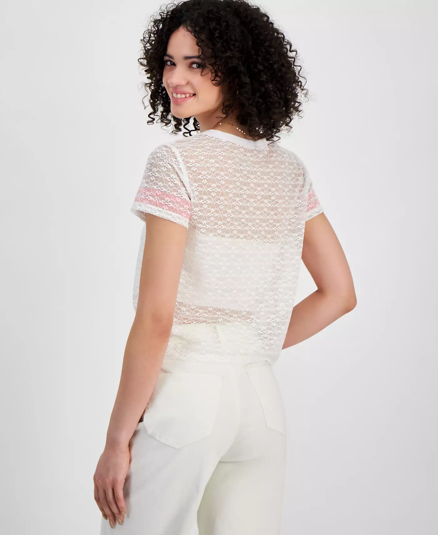 Футболка с короткими рукавами из кружева Madden Girl Juniors' Varsity