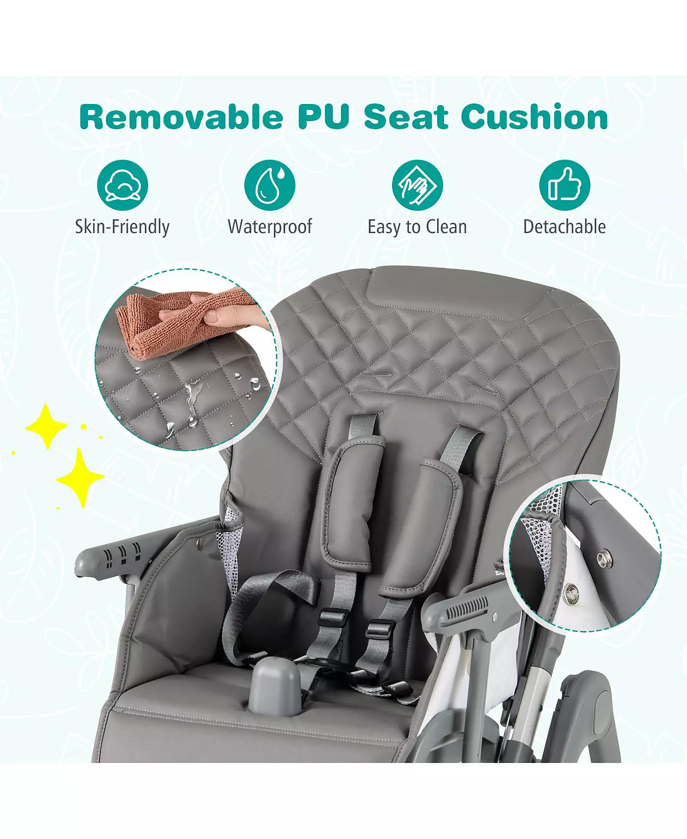 Складной детский стульчик Slickblue с подставкой для ног и съемным подносом