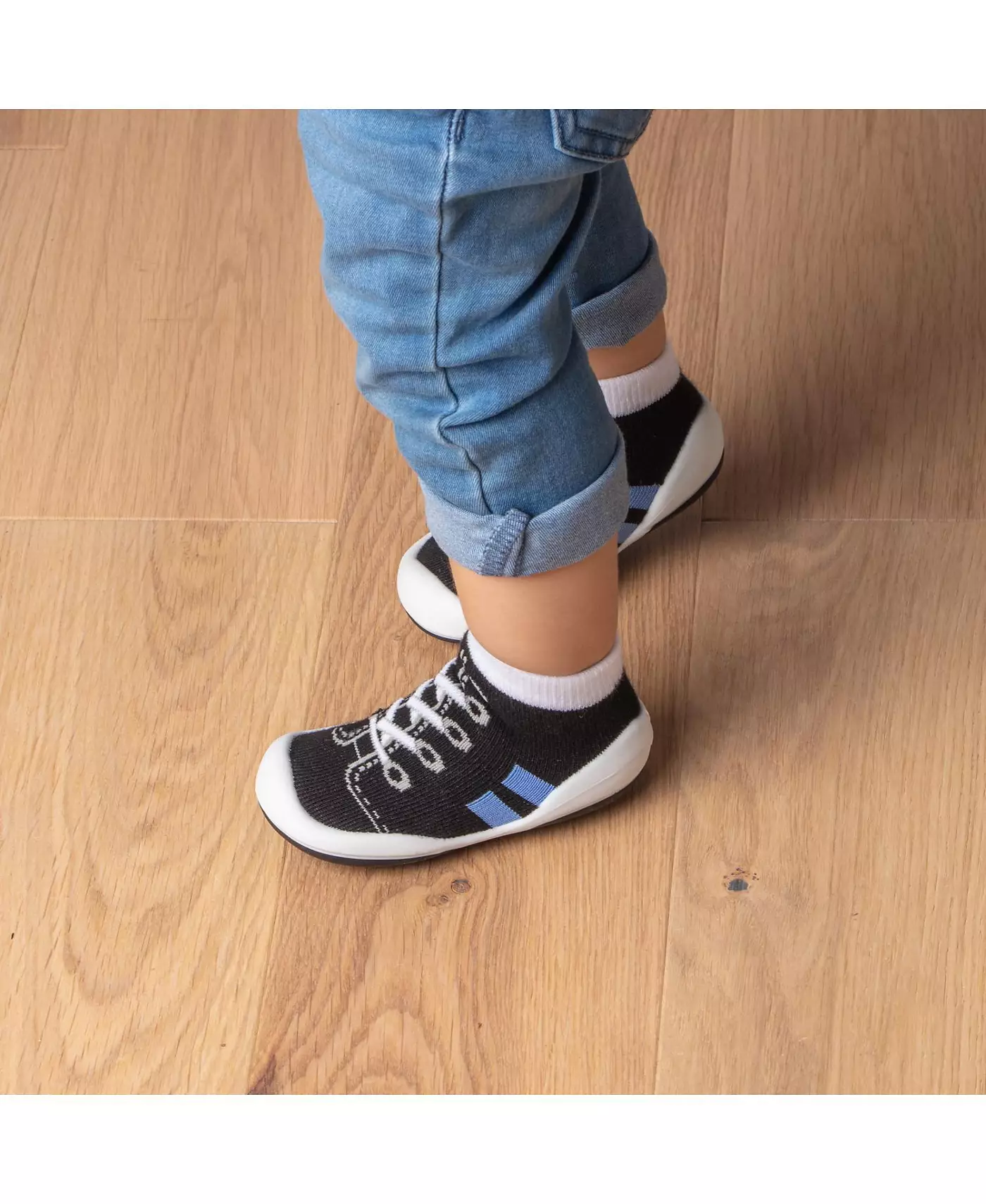 Komuello Младенцы Мальчики Дышащие Моющиеся Нескользящие Носки Кроссовки Бег - Черный