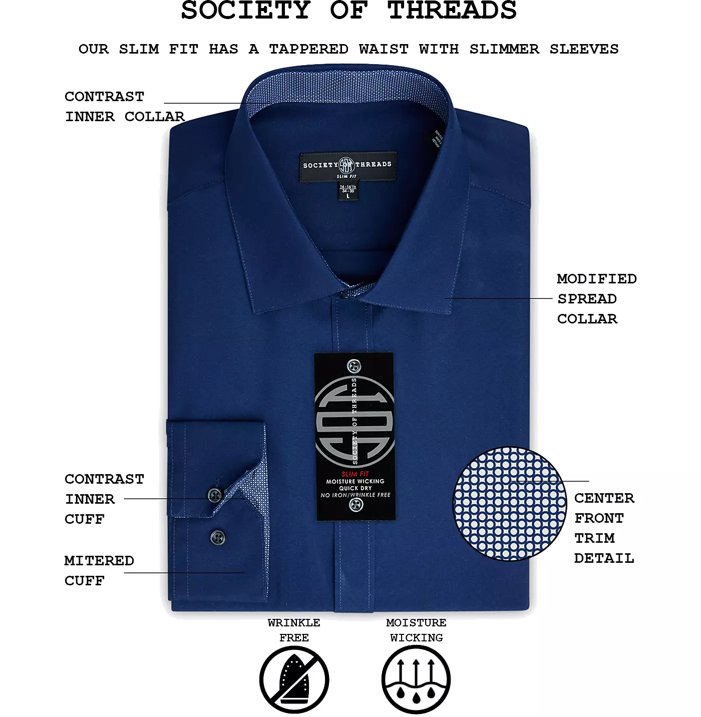 Мужская рубашка-рубашка Slim-Fit Non-Iron Performance от Society of Threads