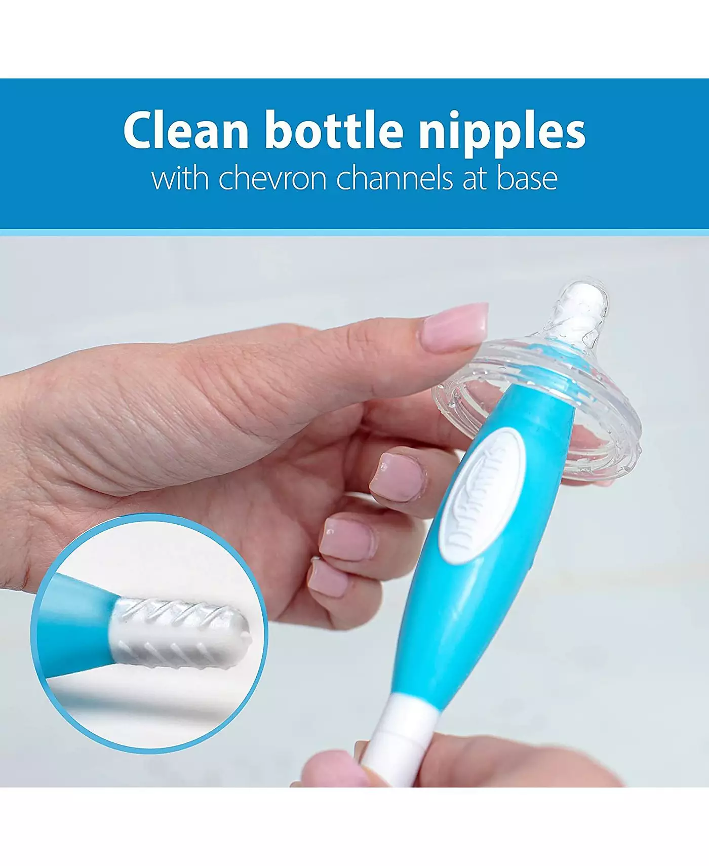 Dr. Browns Baby Мягкая на ощупь щетка для бутылочек и сосок Dr. Brown's Baby и губчатая щетка, синяя, 2 шт. в упаковке