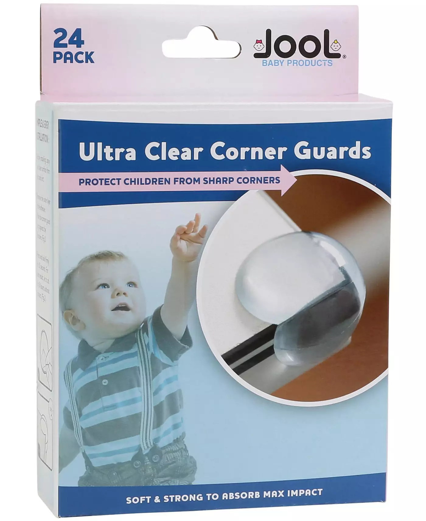 Угловые защитные накладки для малышей Jool Baby (24 шт. в упаковке) Ультрапрозрачная защита углов стола - Долговечный предварительно нанесенный клей - Безопасность мебели и краев