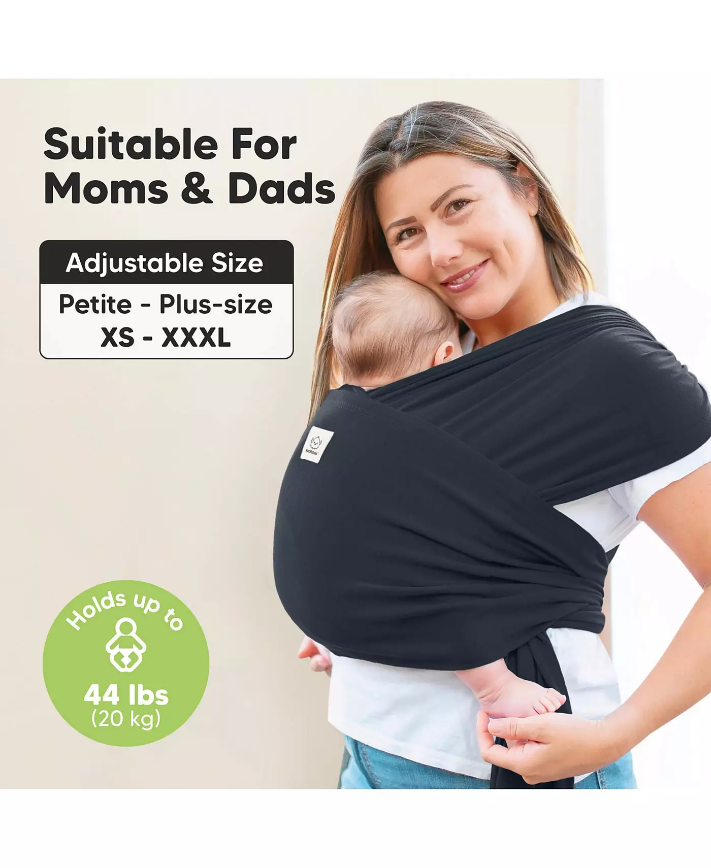 Переноска-кенгуру KeaBabies D-Lite Baby Wrap, регулируемая переноска, слинг для новорожденных, младенцев, малышей весом 7–44 фунта