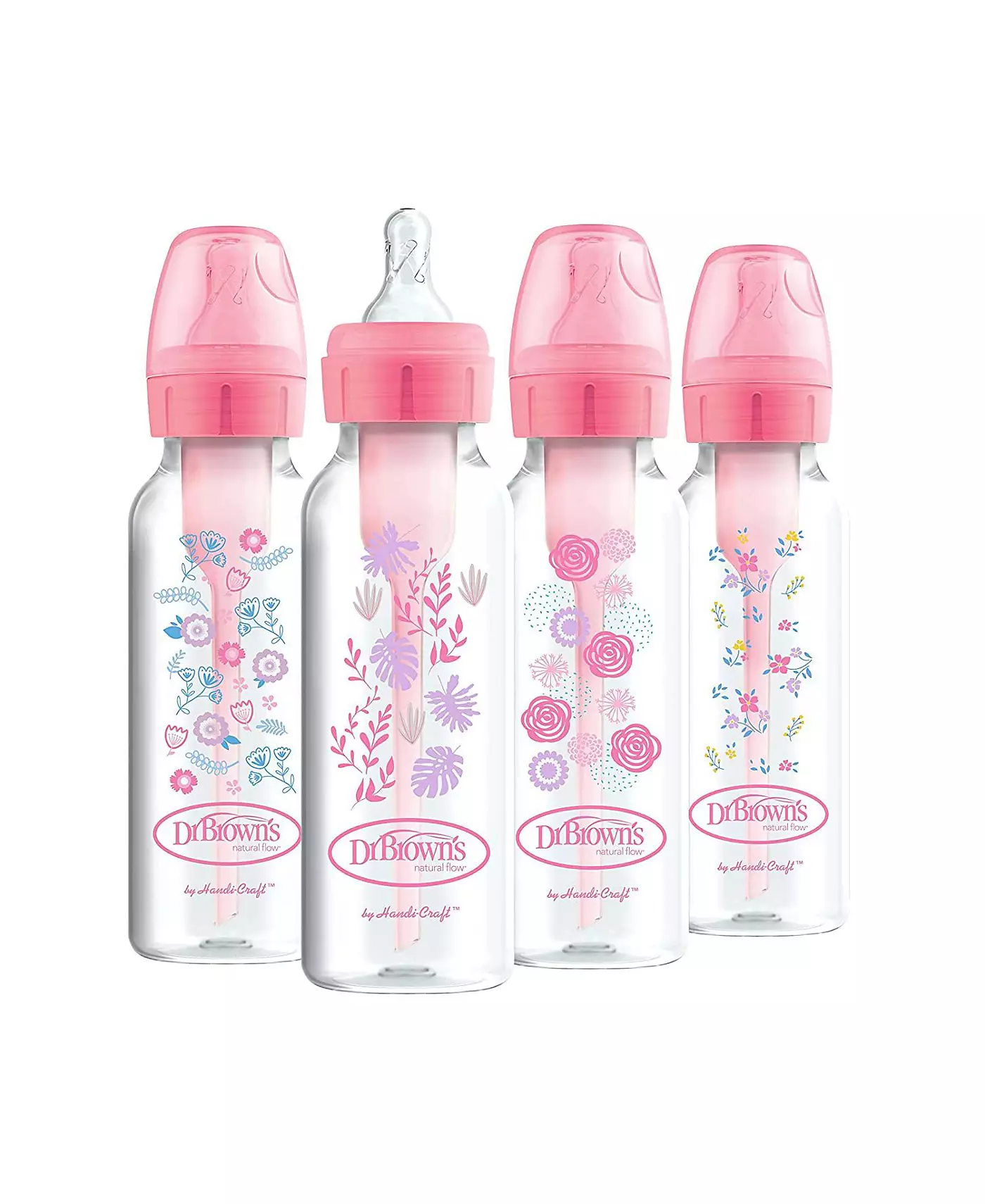 Узкие детские бутылочки Dr. Browns Baby Anti-Colic Options+, 8 унций, 4 шт., розовые цветы
