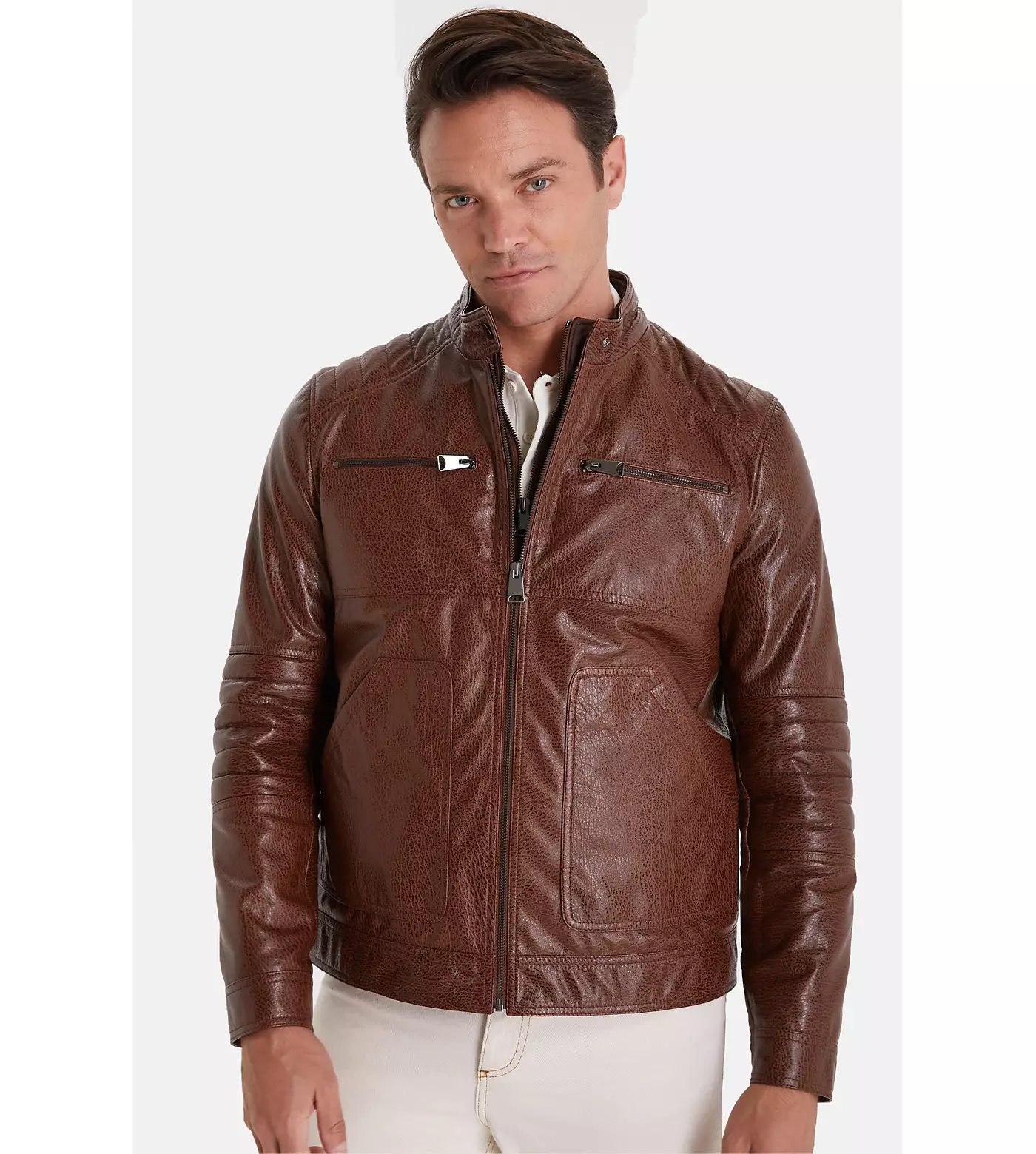 Мужская коричневая кожаная куртка Furniq UK, цвет слона