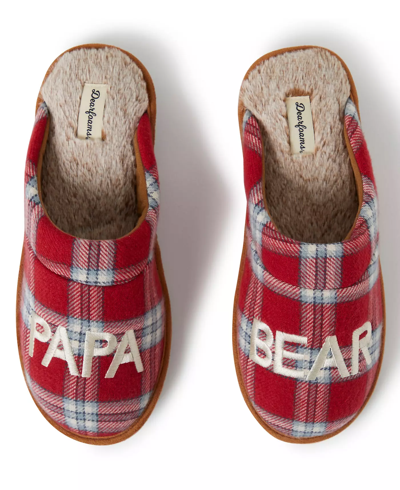 Мужские тапочки Dearfoams Papa Bear Red Plaid Dad Scuff