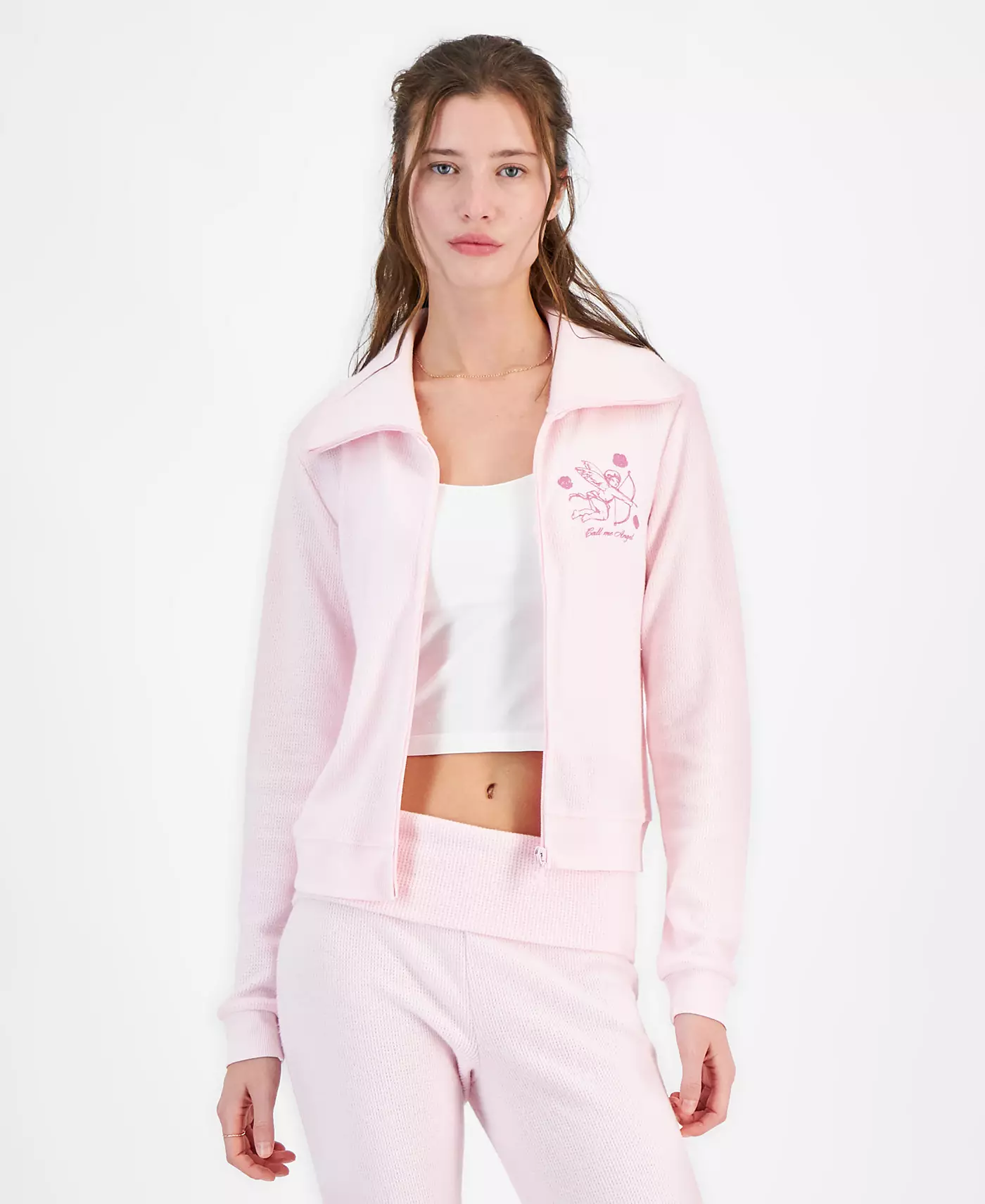 Grayson Threads, The Label Juniors' Call Me Angel Уютный трикотажный топ с вафельной застежкой-молнией