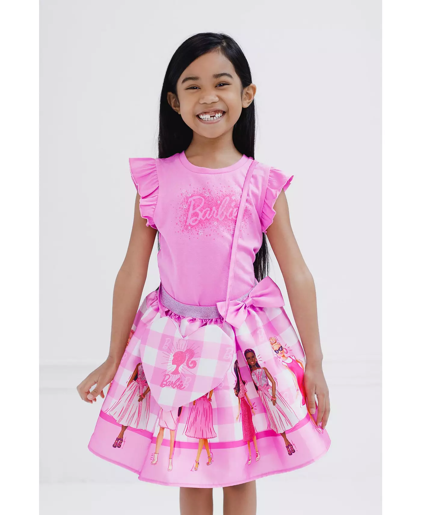 Комплект из 3 предметов: майка, атласная юбка и сумка через плечо для Барби