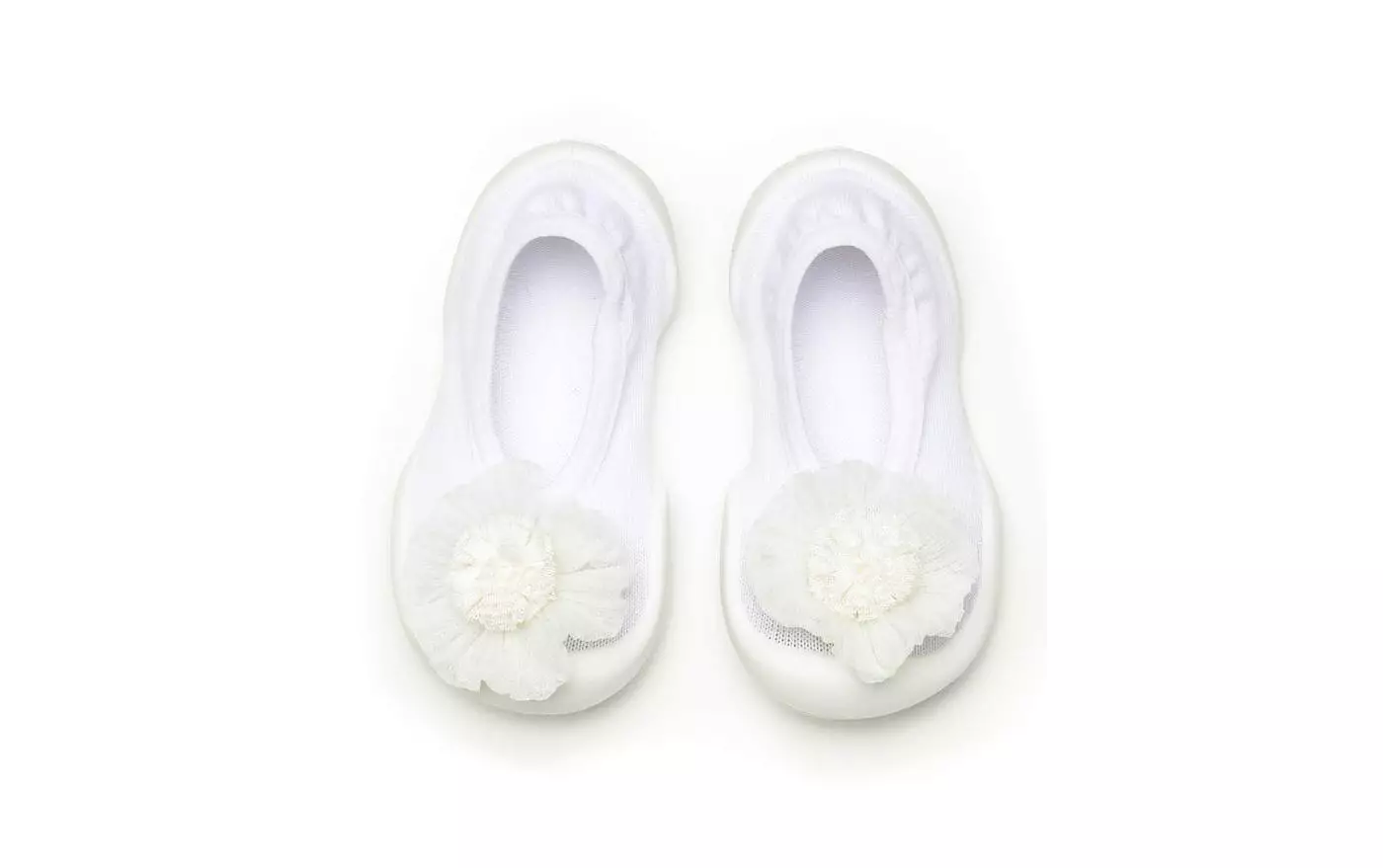 Komuello Детские дышащие моющиеся нескользящие носки для девочек на плоской подошве - Цветок-помпон белый