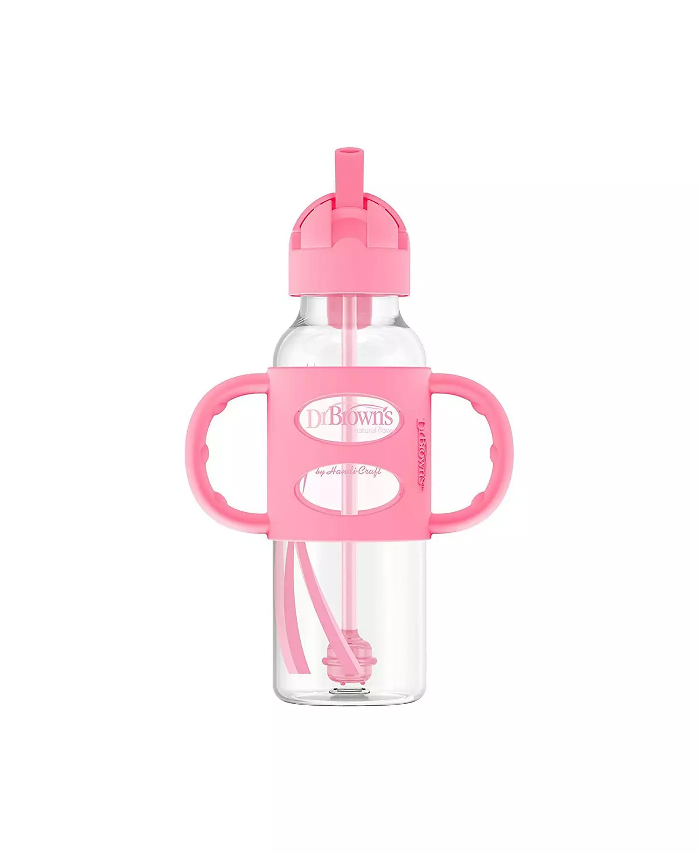 Бутылка-поильник Dr. Browns Narrow Sippy Straw Bottle с ручками из 100% силикона, 8 унций, розовая