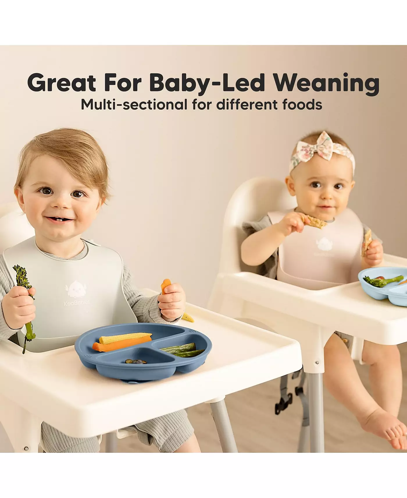 Упаковка из 3 тарелок с присосками для малышей KeaBabies, 100% силикон, детские тарелки с разделителями, без бисфенола-А, с присоской