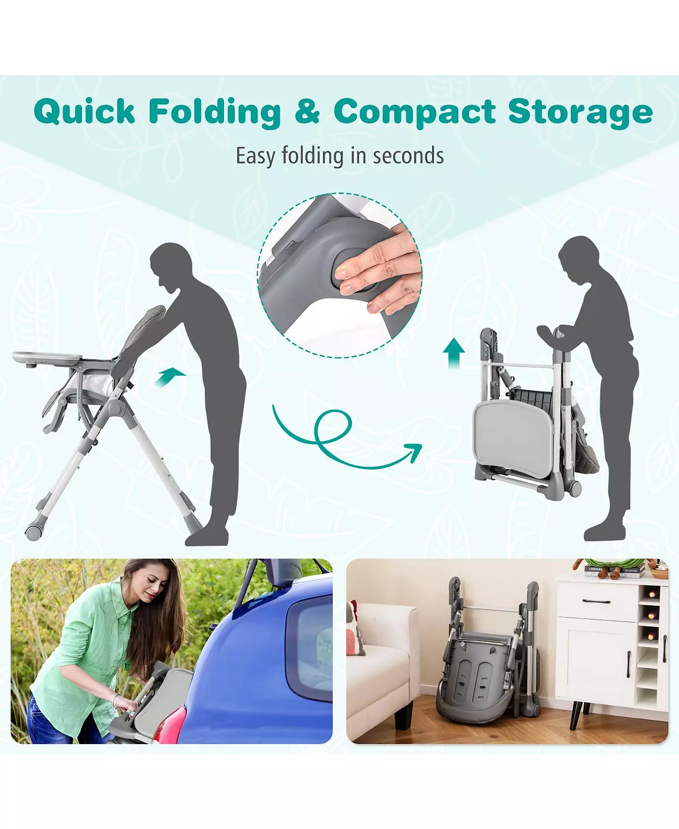 Складной детский стульчик Slickblue с подставкой для ног и съемным подносом