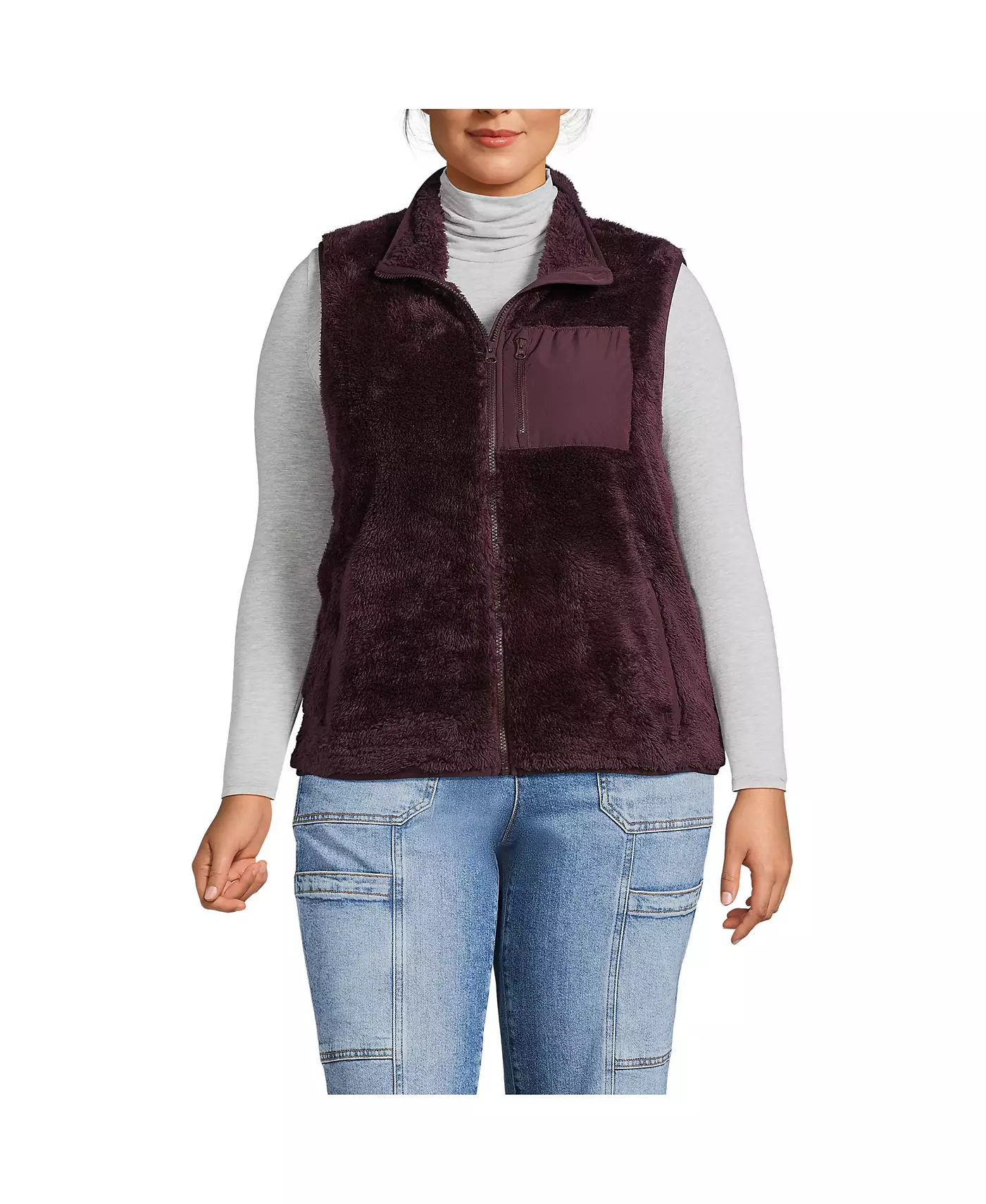 Уютный жилет Lands' End Plus Size из флиса с высоким ворсом