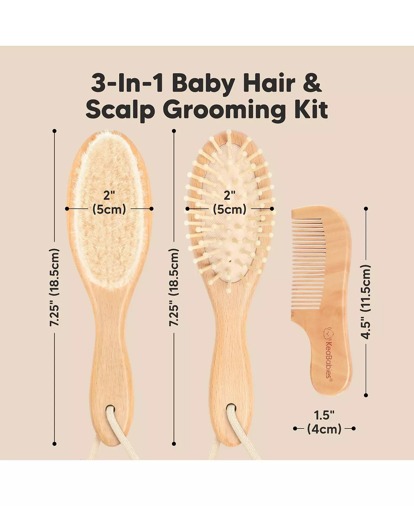 KeaBabies Baby Hair Brush and Comb Set, Овальный деревянный детский набор щеток для новорожденных, младенцев, набор для ухода за малышами