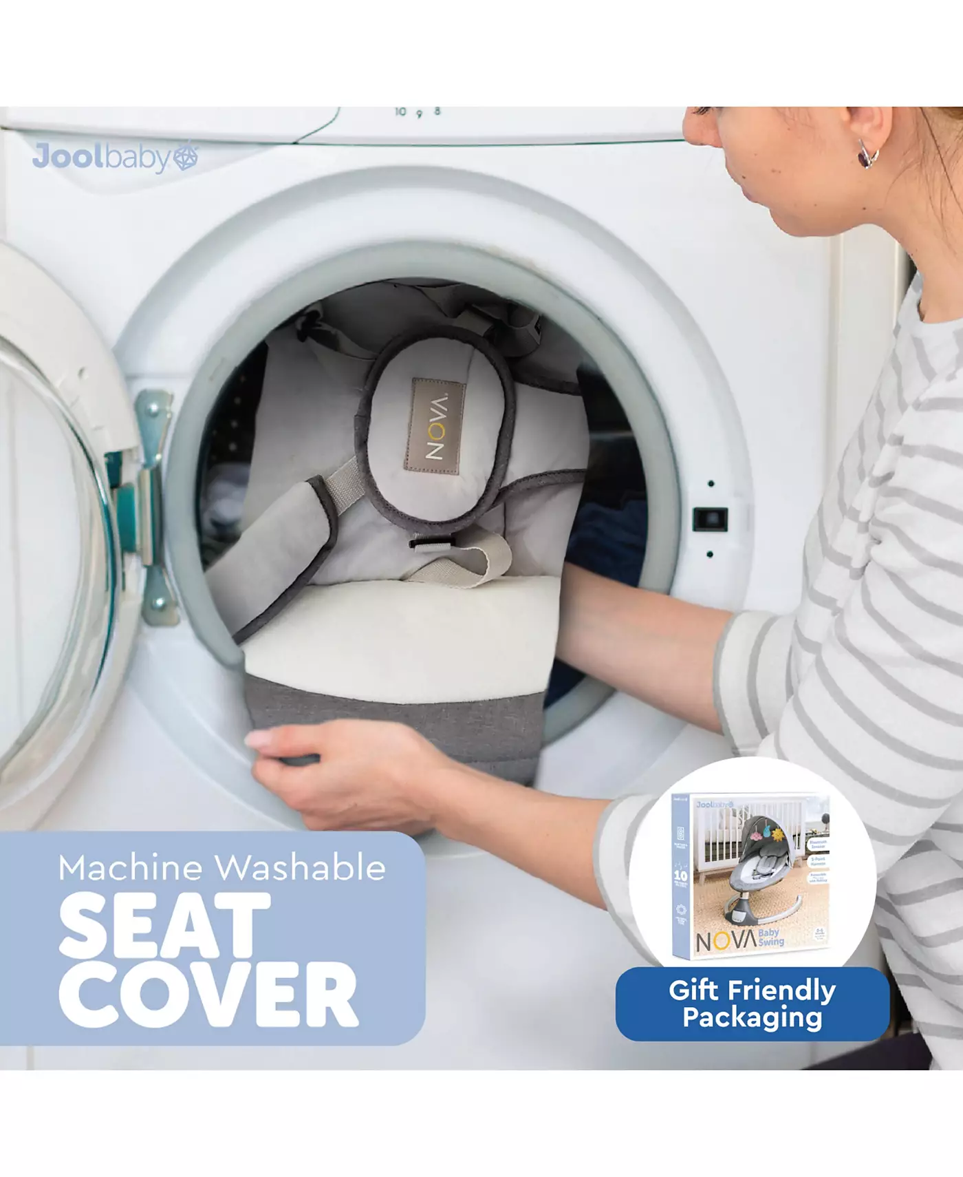 Качели для новорожденных Jool Baby Nova - электрические качели для младенцев с электроприводом, Bluetooth-музыка, 10 предустановленных мелодий, пульт дистанционного управления (обновленная модель, серая)