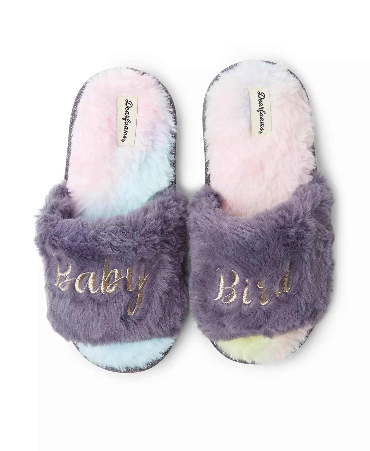 Dearfoams Girls Lana Fuzzy Slide Slipper Bird