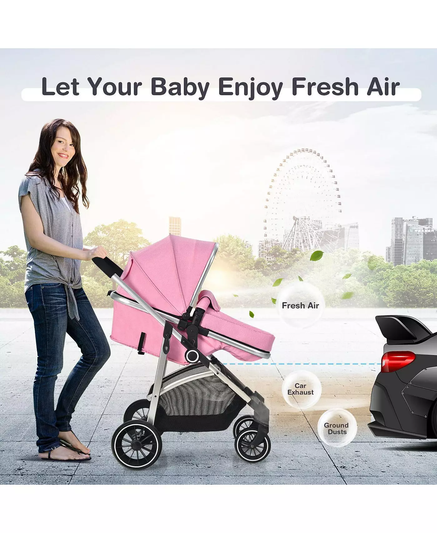 Детская коляска-трансформер Slickblue 2-в-1 с реверсивным сиденьем