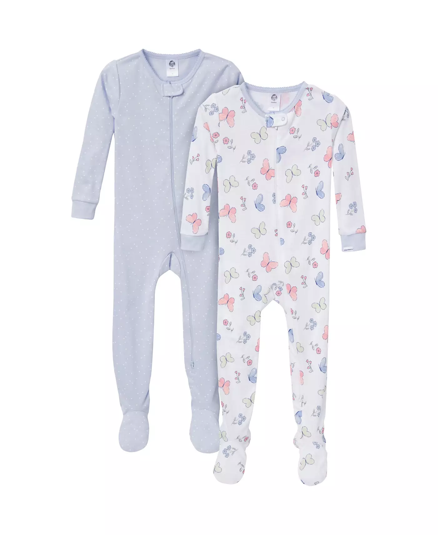 Gerber Baby Girls Baby Snug Fit Пижама со стопами, 2 шт., Бабочки