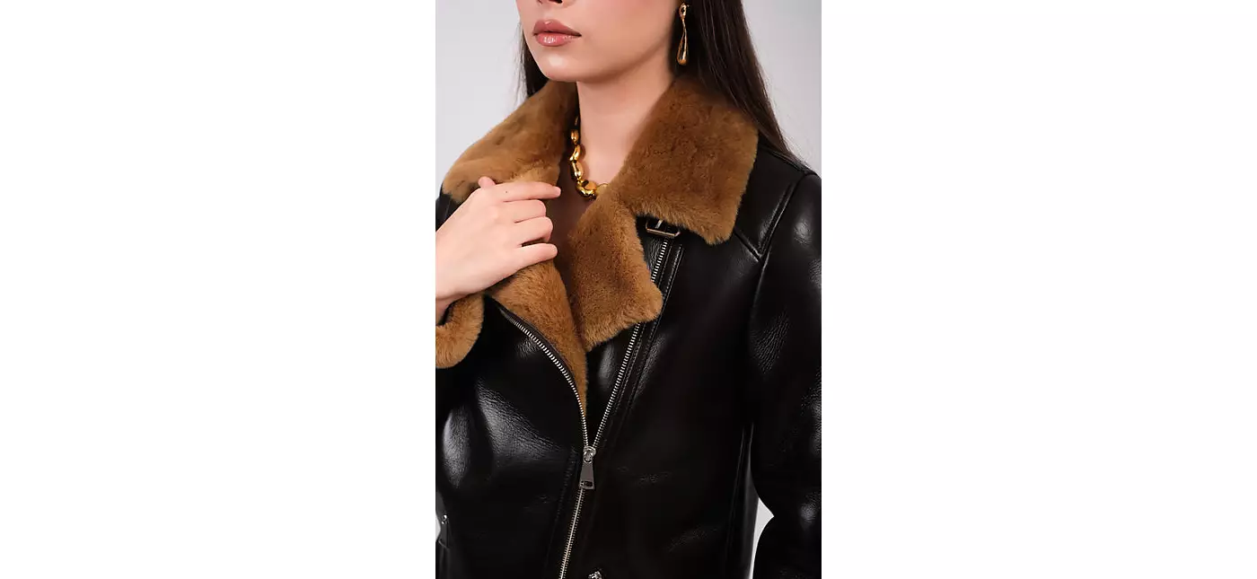 Женская кожаная куртка из овчины Furniq UK, коричневая