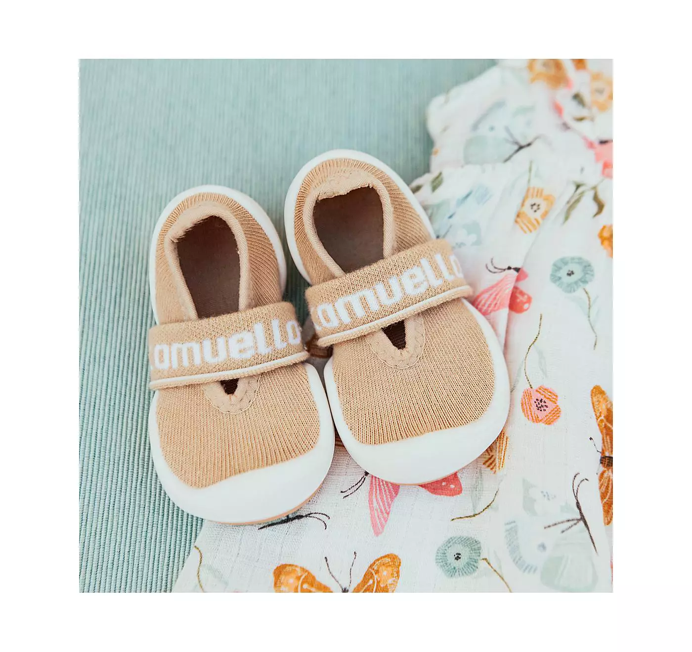 Komuello Младенческая Девочка Мальчик Дышащие Моющиеся Нескользящие Носки Туфли Плоские - Латте