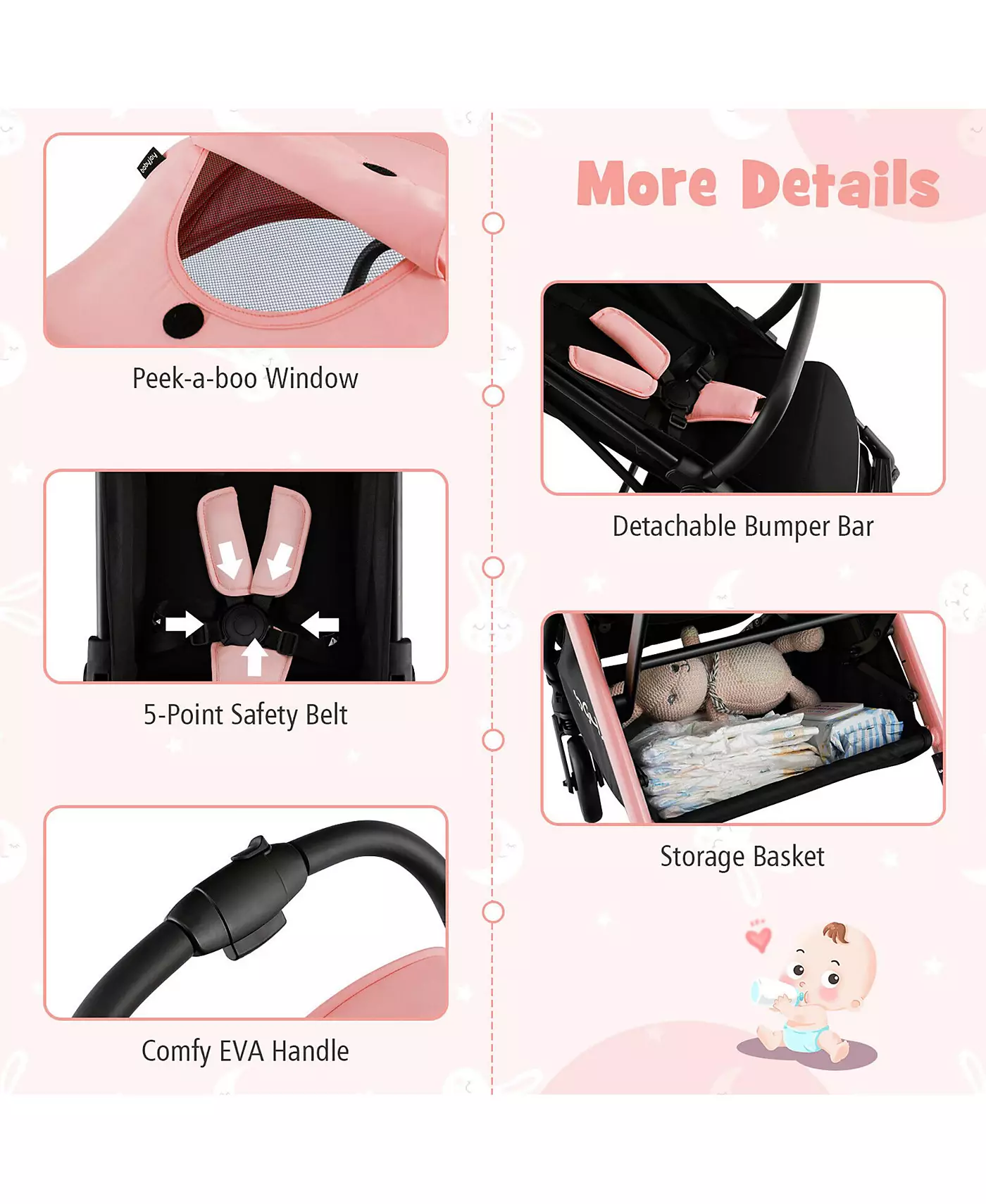 Портативная детская коляска Gymax, складывающаяся одной рукой, с алюминиевой рамой