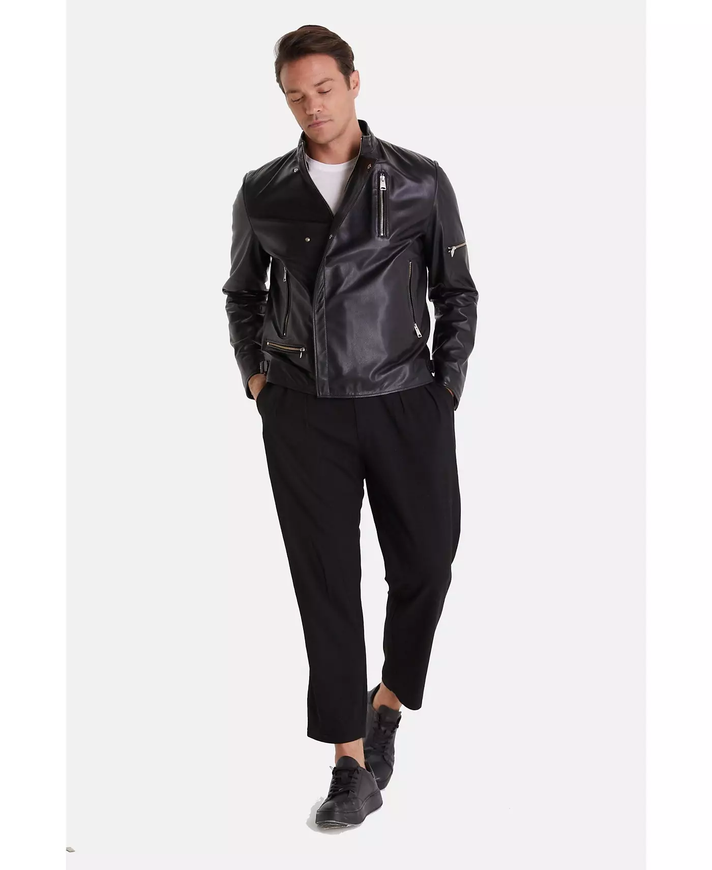 Мужская кожаная байкерская куртка Furniq UK, черная