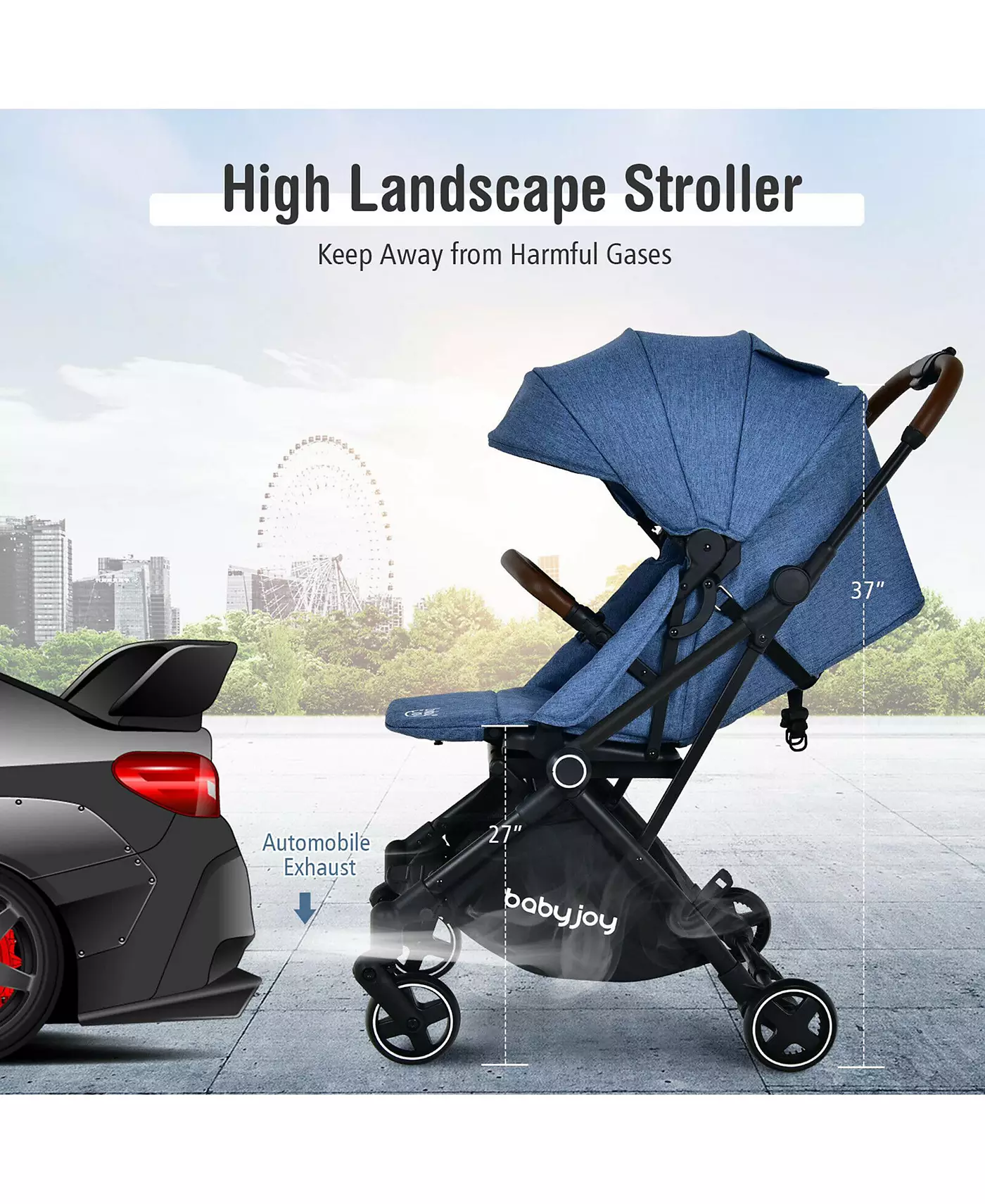 Детская коляска Gymax 2-в-1, алюминиевая, с регулируемым навесом