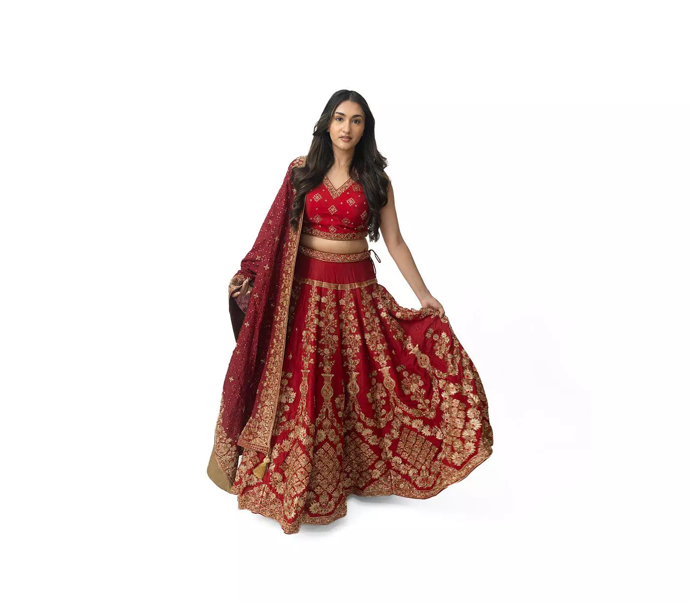 RAAS Женский красный комплект лехенга-чоли с ручной вышивкой