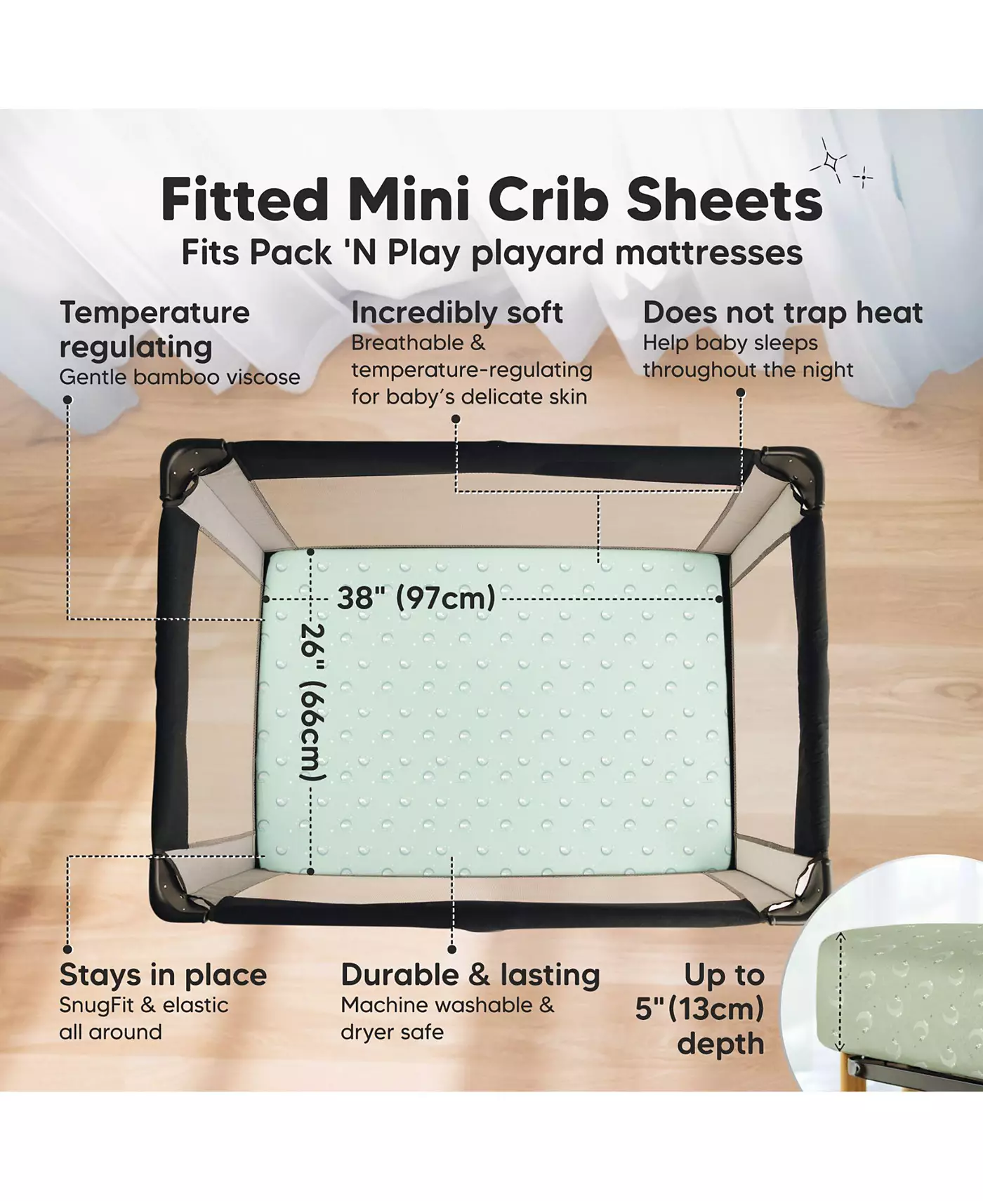 KeaBabies 2-упаковка простыней для кроватки Mini, простыни Pack and Play на резинке, простыни Pack N Play, органический чехол для простыни на резинке