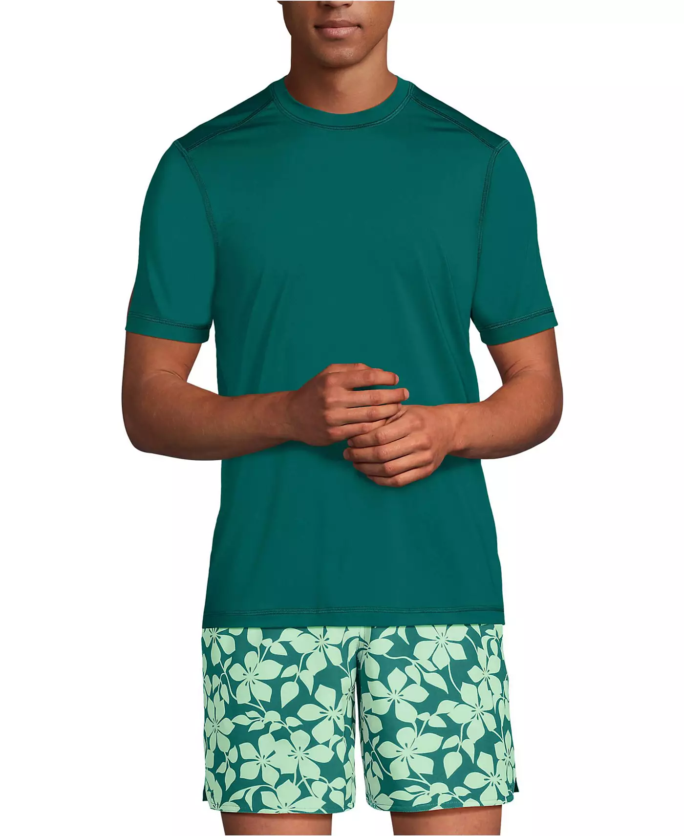 Футболка для плавания Lands' End Big & Tall с коротким рукавом UPF 50 Rash Guard