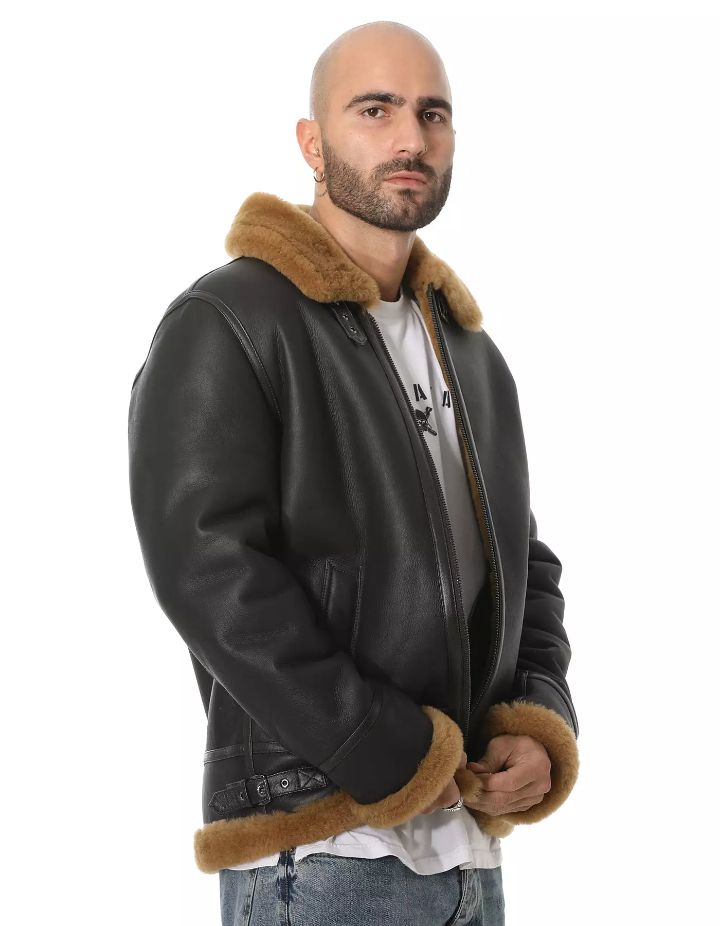 Мужская куртка Furniq UK Shearling RAF B3 Aviator, шелковисто-коричневая с рыжей шерстью