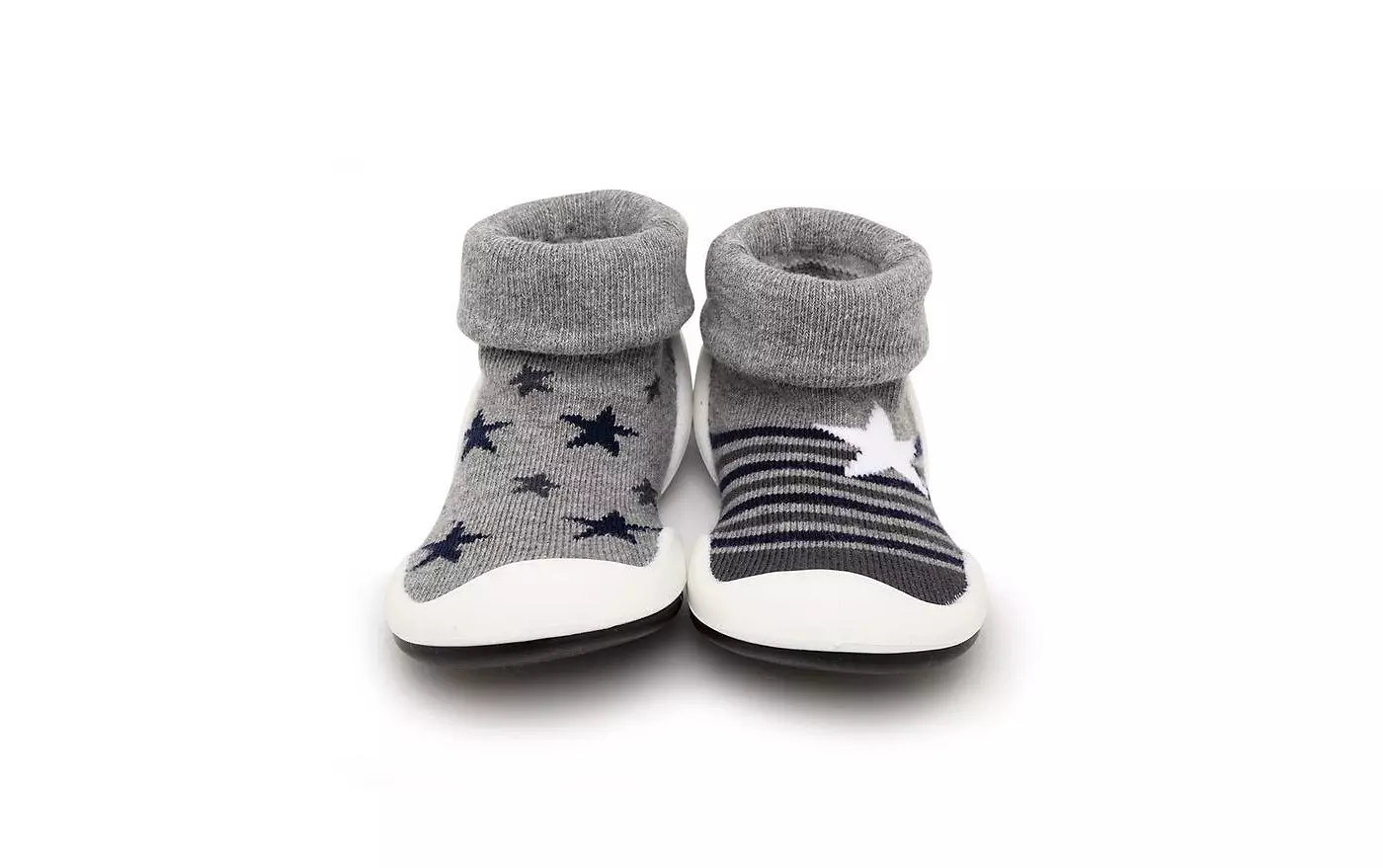 Komuello Младенцы Мальчики Дышащие Моющиеся Нескользящие Носки Туфли Звезды и Полоски - Серый