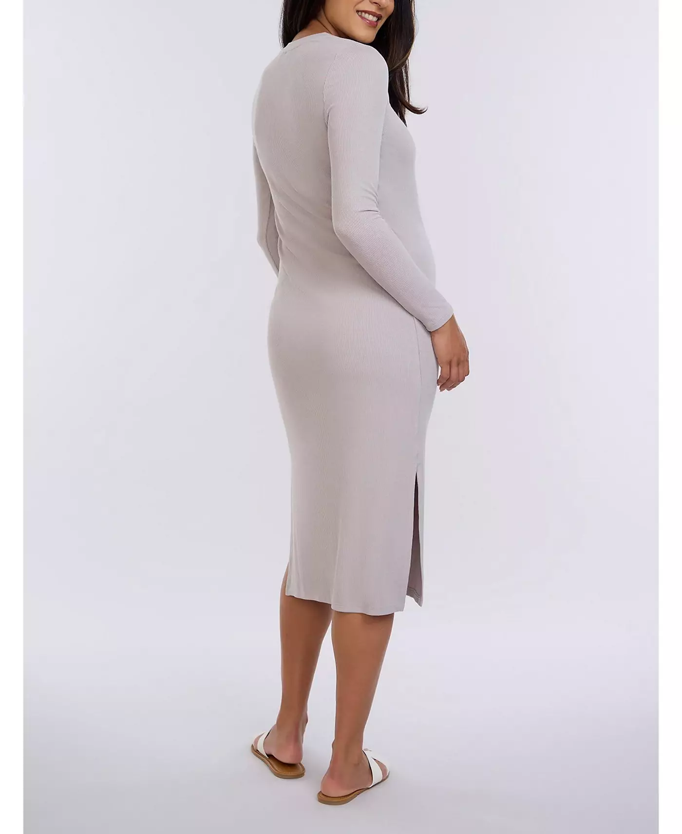 Платье для беременных с круглым вырезом, ребристым трикотажем и длинными рукавами - Motherhood