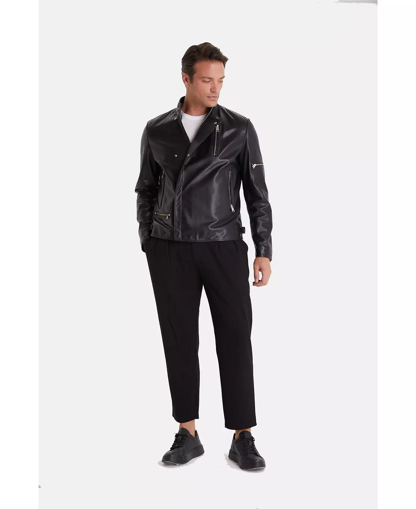 Мужская кожаная байкерская куртка Furniq UK, черная