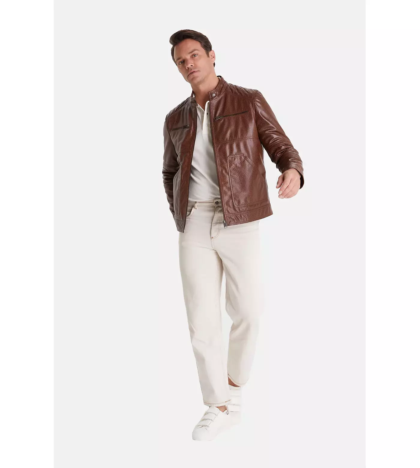 Мужская коричневая кожаная куртка Furniq UK, цвет слона