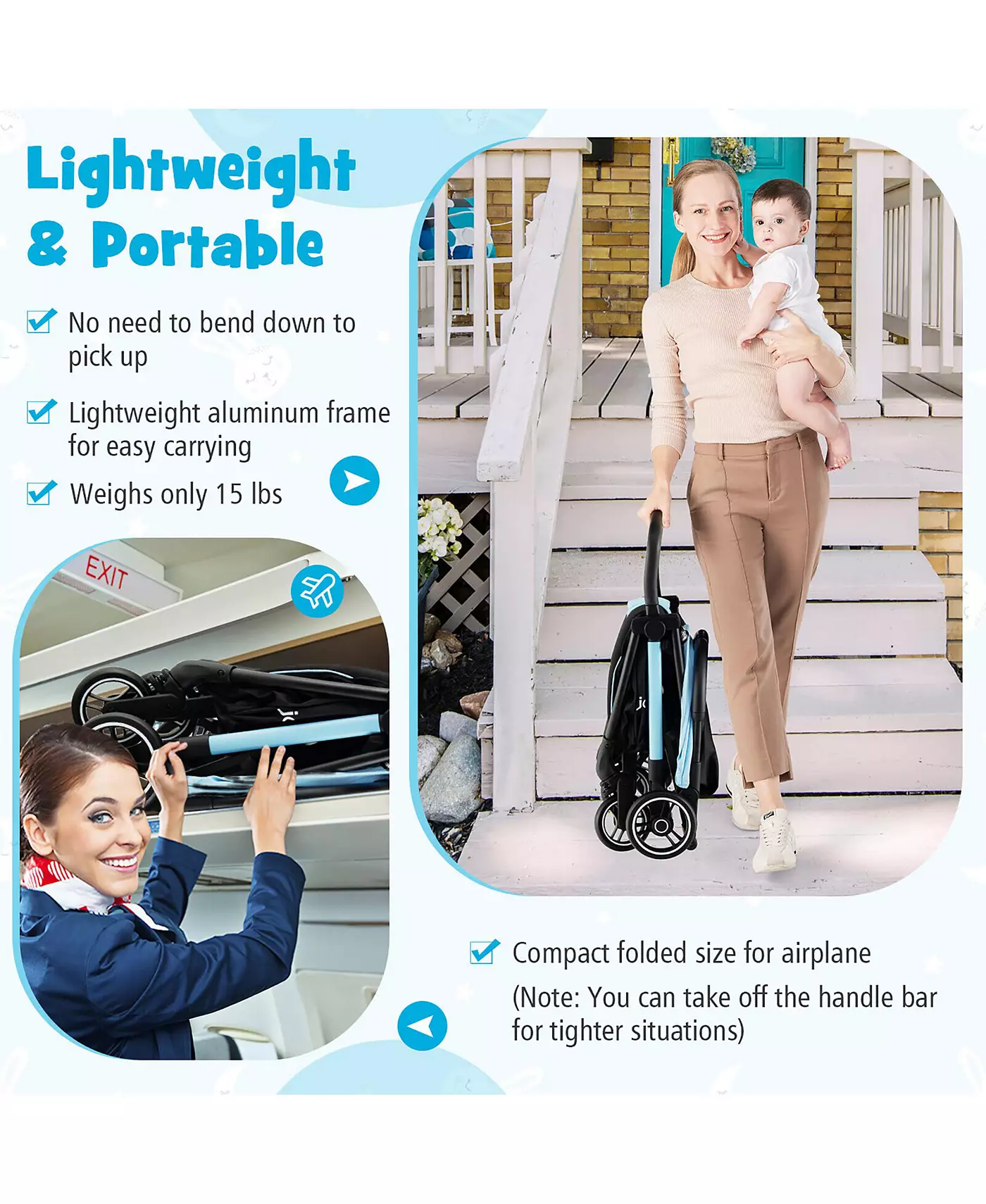 Портативная детская коляска Gymax, складывающаяся одной рукой, с алюминиевой рамой