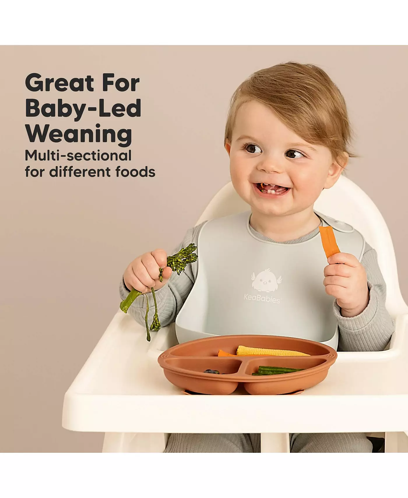 Упаковка из 3 тарелок KeaBabies Prep на присосках с крышками, 100% силикон, детские тарелки с крышкой, без бисфенола А, разделенные детские тарелки