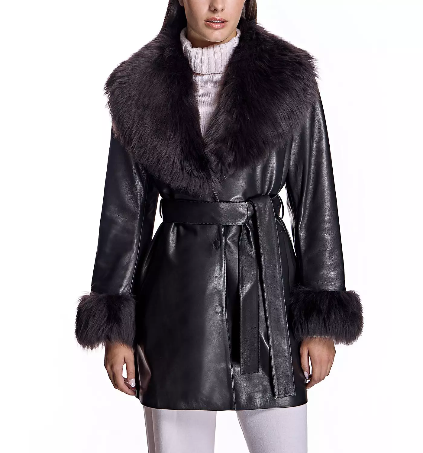 Женское пальто-халат Julia & Stella By Maximilian с отделкой из овчины