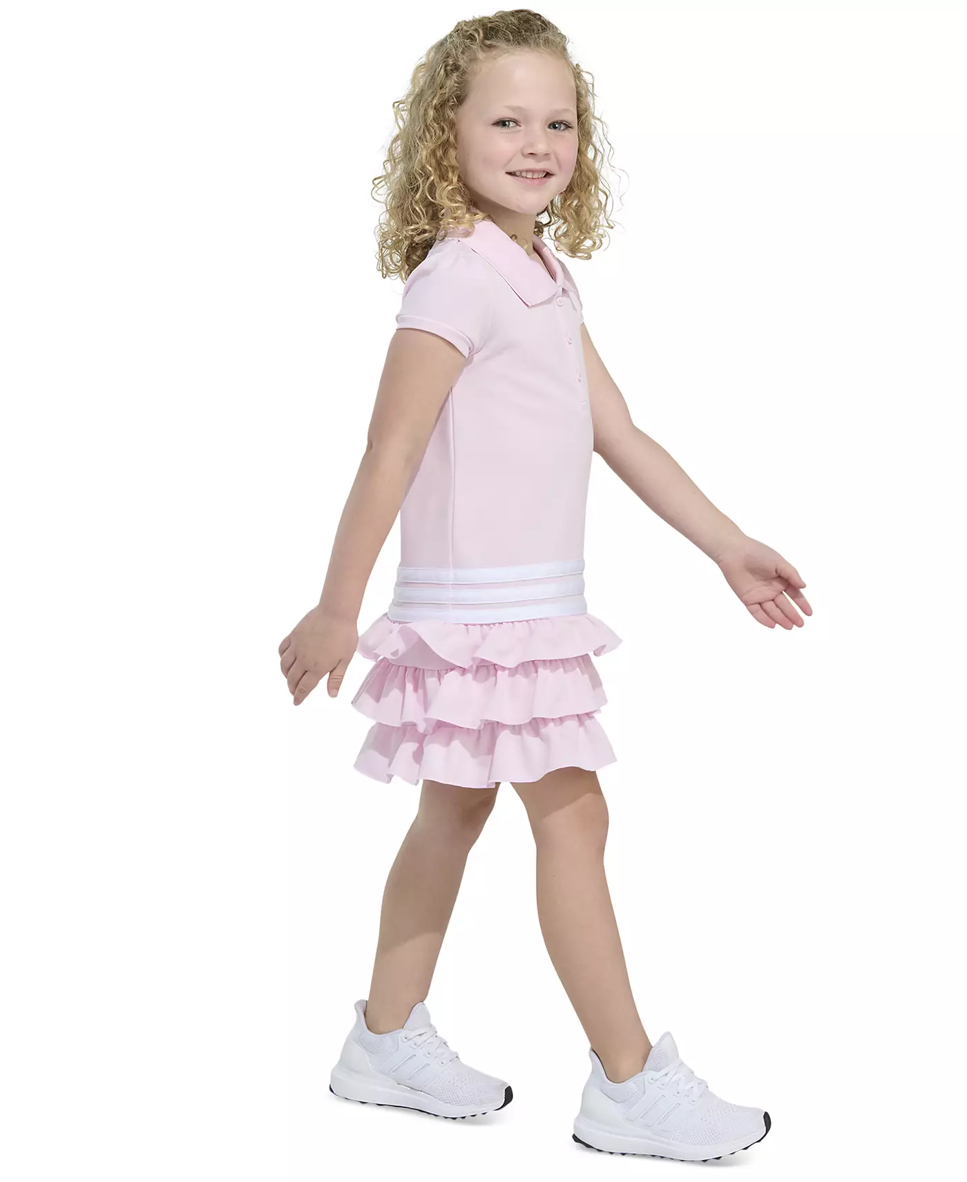 Платье-поло с короткими рукавами и оборками для малышей и маленьких девочек adidas
