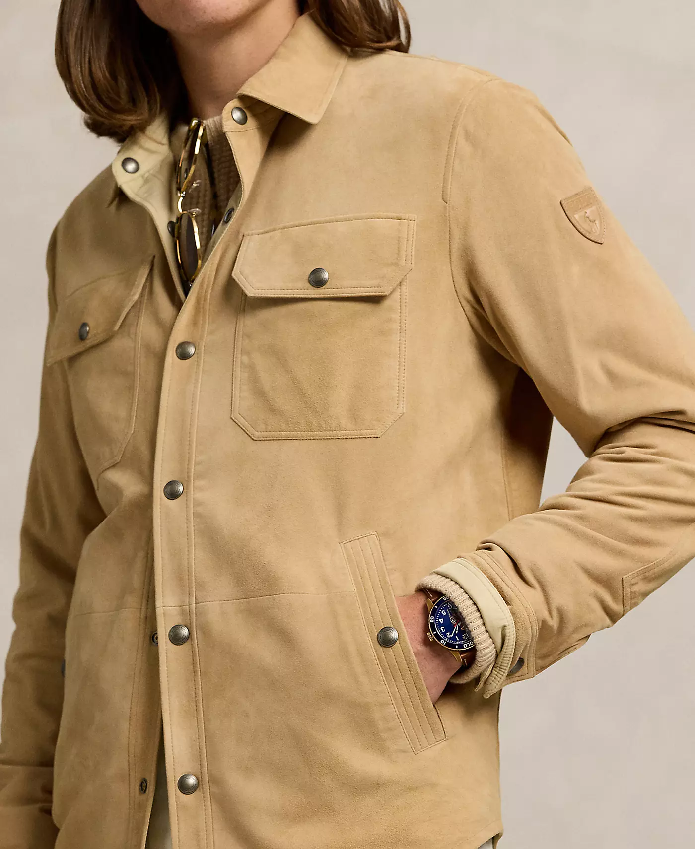 Мужская двусторонняя куртка-рубашка Polo Ralph Lauren из замши и тафты