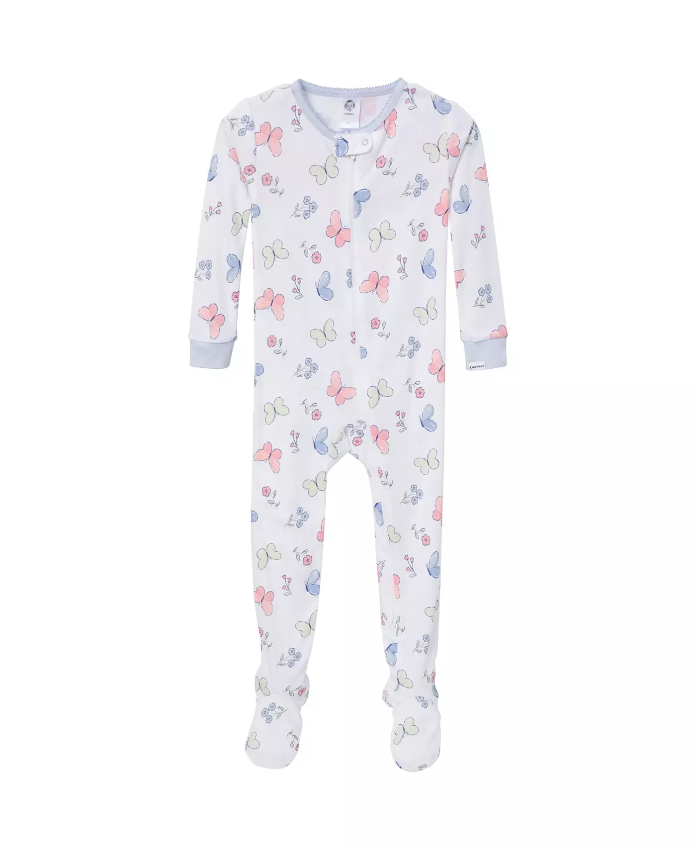 Gerber Baby Girls Baby Snug Fit Пижама со стопами, 2 шт., Бабочки