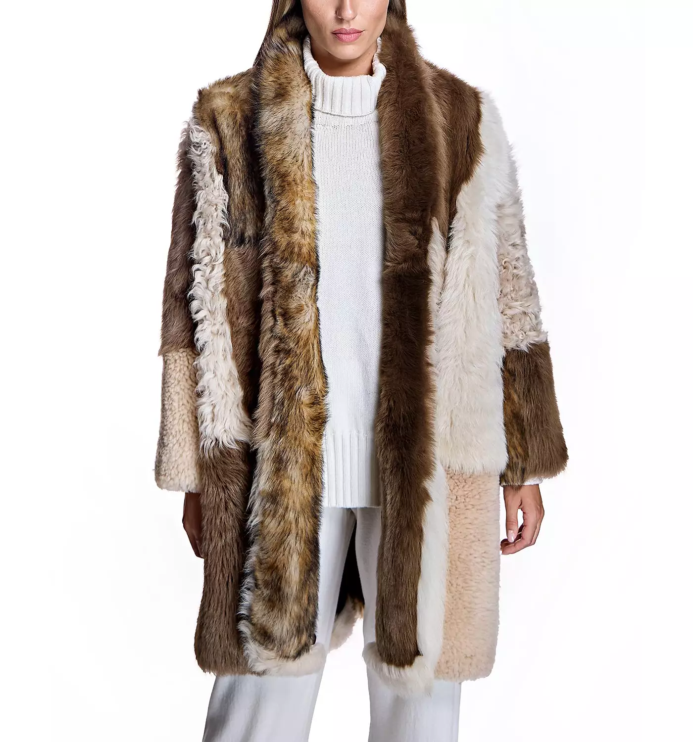 Женское пальто из овчины в стиле пэчворк Julia & Stella By Maximilian