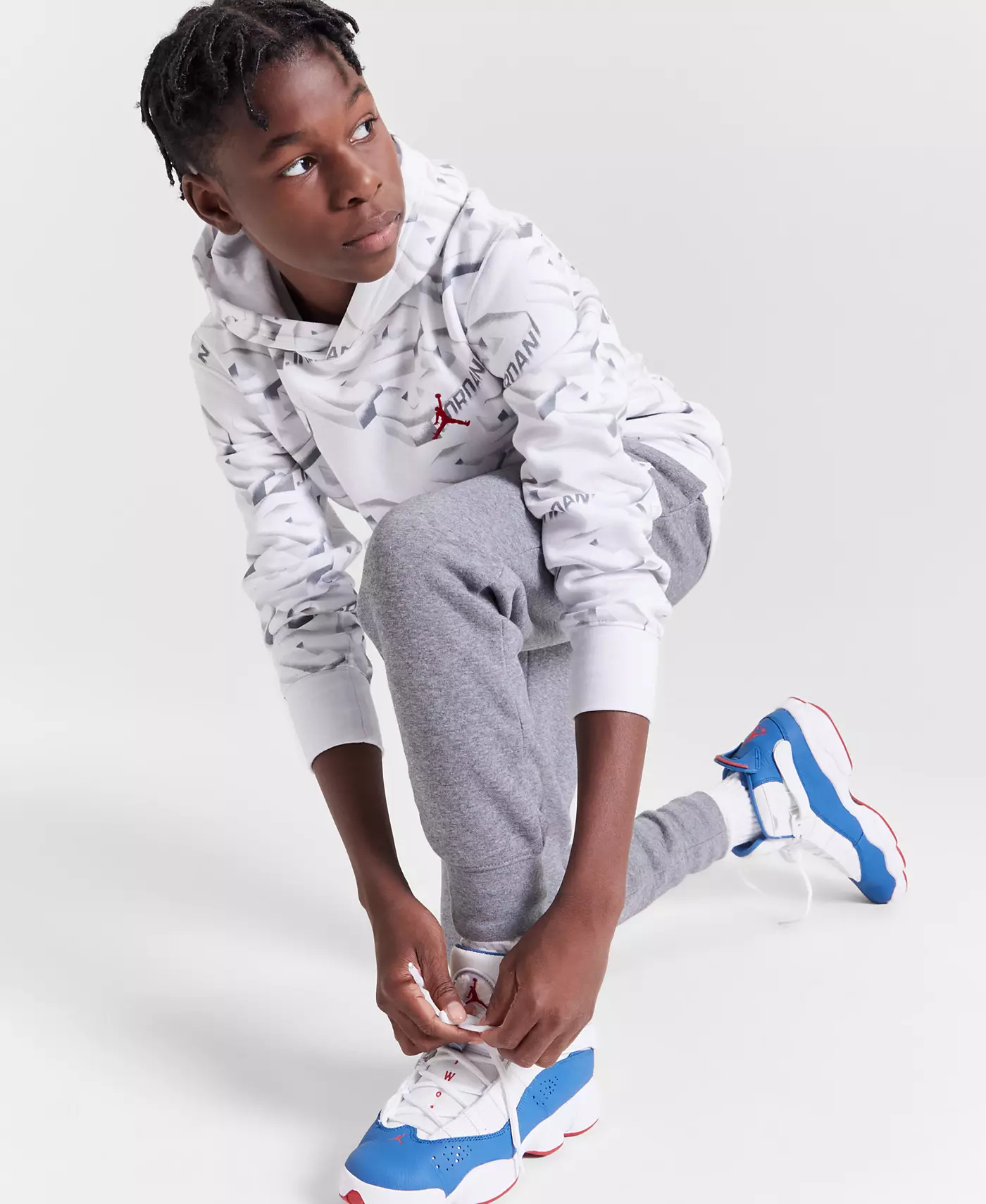 Толстовка Jordan Big Boys 23 Fadeaway Fleece Hoodie и спортивные штаны MJ Brooklyn Fleece Essentials