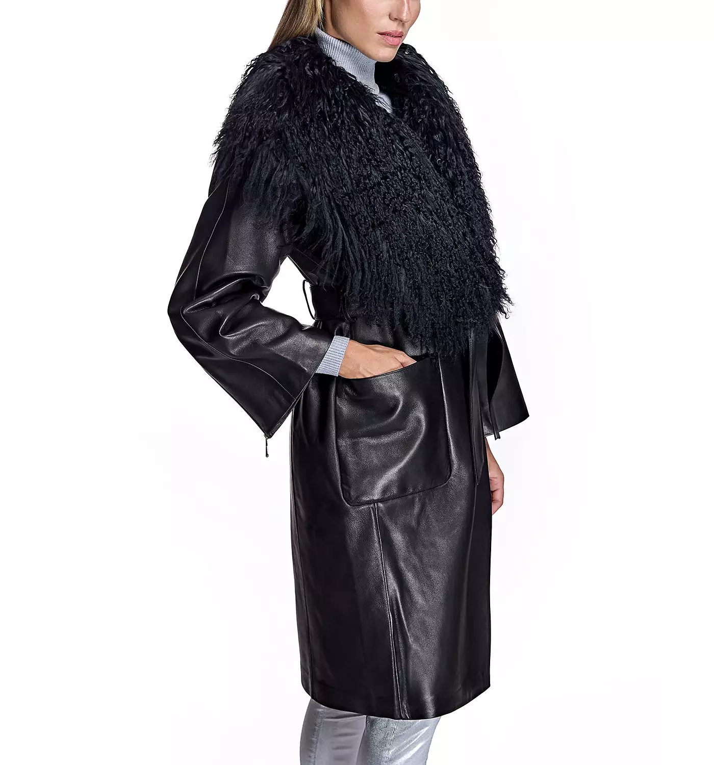 Женское кожаное пальто Julia & Stella By Maximilian с отделкой из овчины