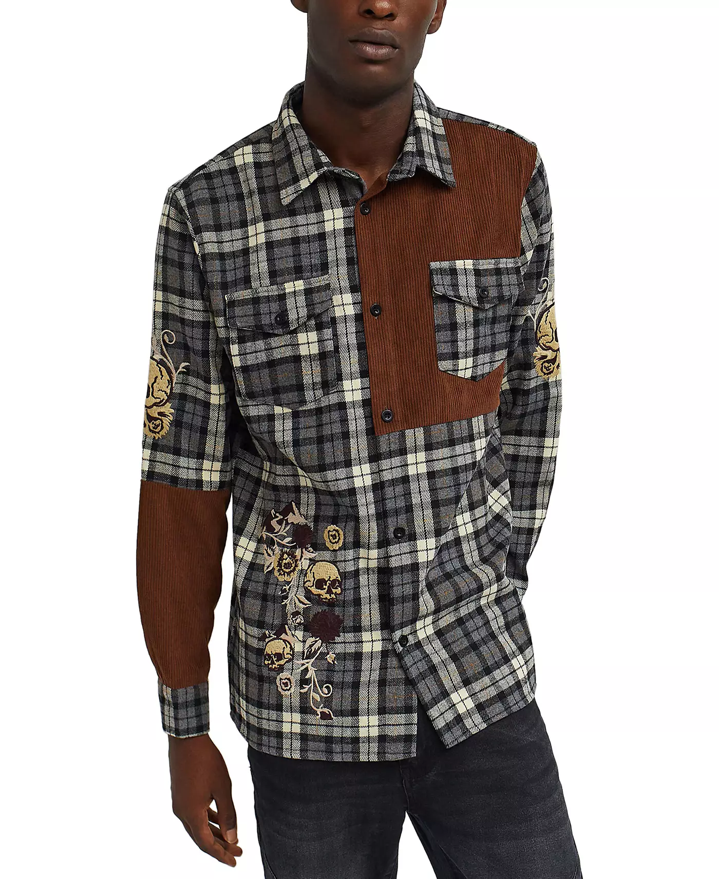 Мужская рубашка с длинными рукавами и вышитыми черепами Reason