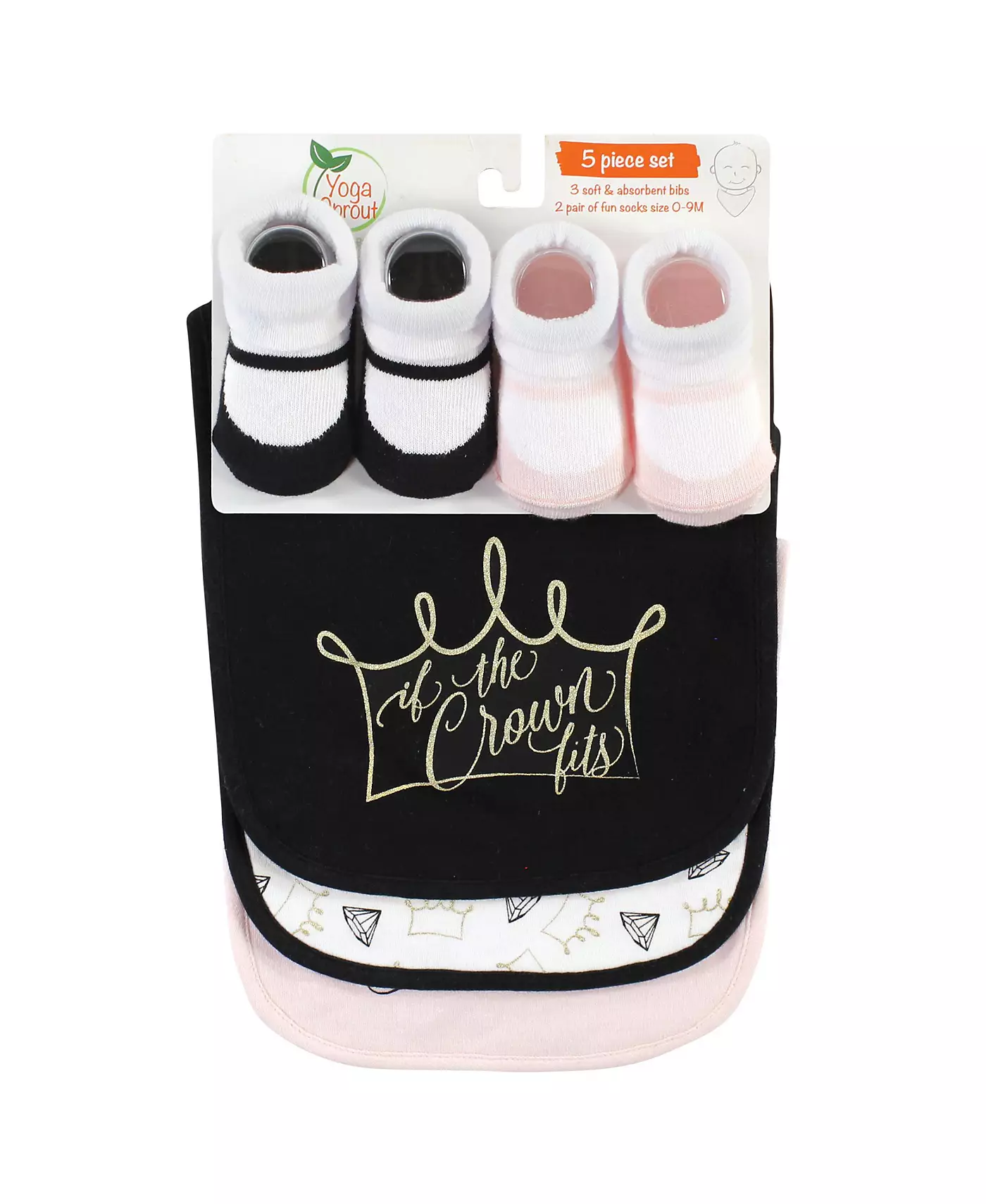 Хлопковые нагрудники и носки для девочек Yoga Sprout Baby Girl, корона, один размер
